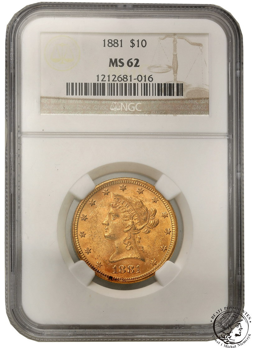 USA 10 dolarów 1881 Philadelphia NGC MS62