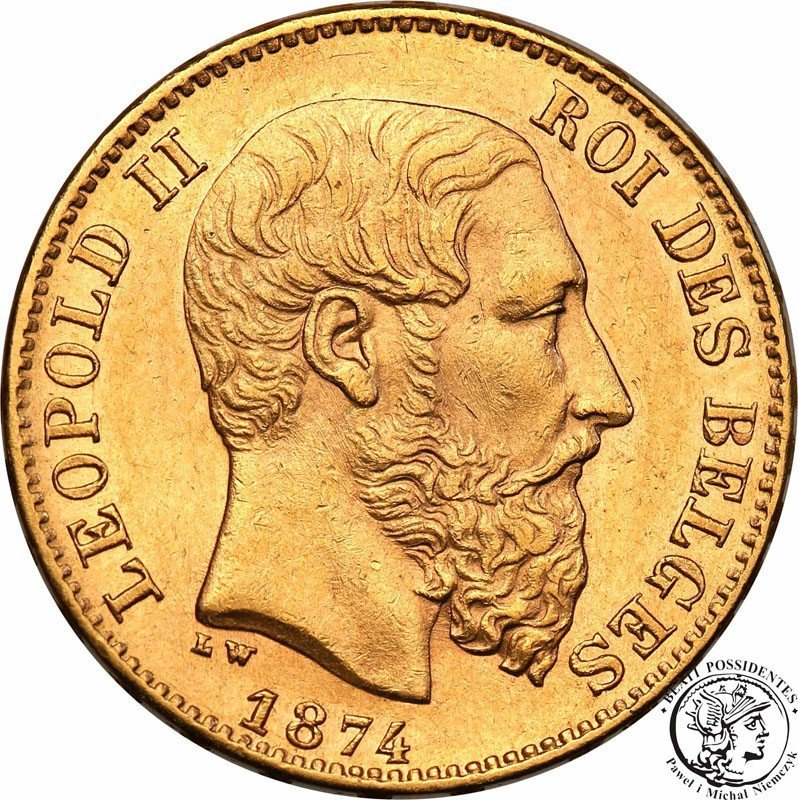 Belgia 20 franków 1874 st.1