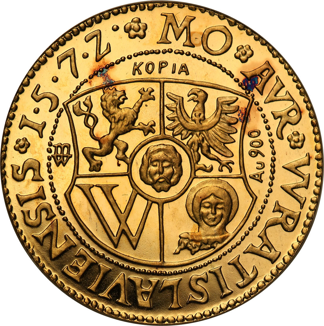 ZŁOTA KOPIA Dukat Wrocławski 1572 Maksymilian II - Mennica Warszawska