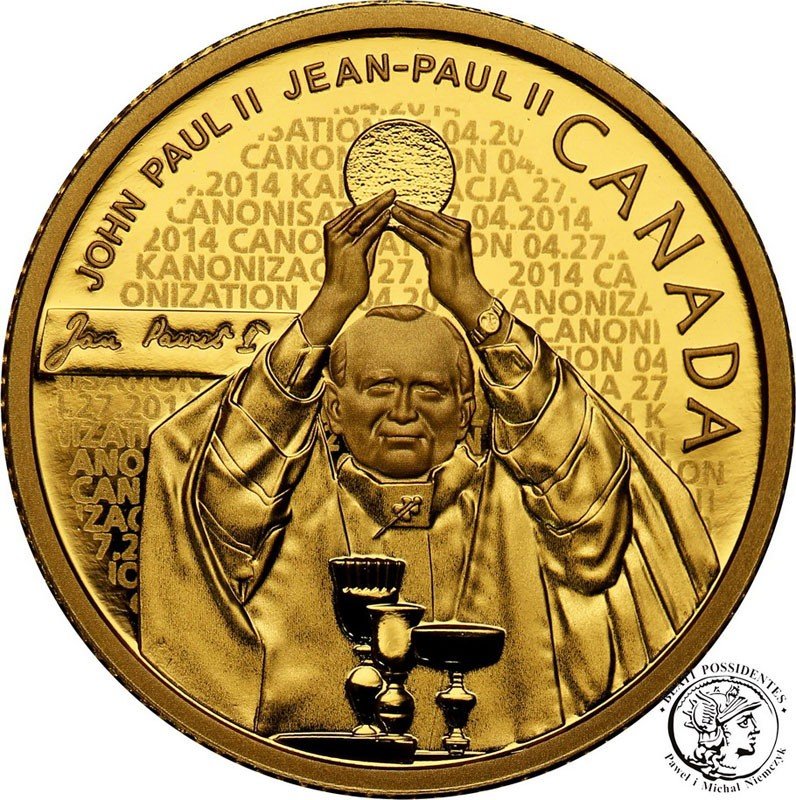 Kanada 25 dolarów 2014 Jan Paweł II 1/4 uncji czystego złota st.L