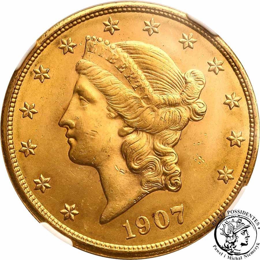 USA 20 dolarów 1907 Philadelphia NGC MS62