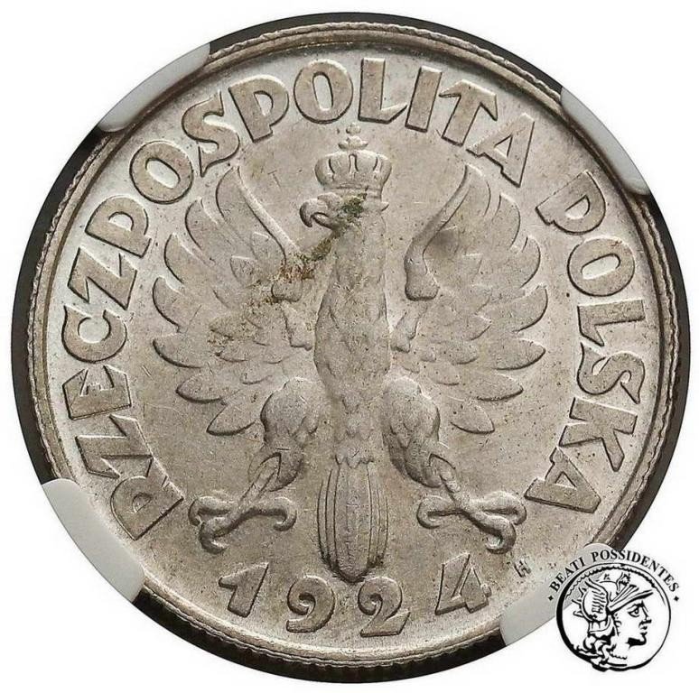 Polska II RP 2 złote 1924 literka H NGC AU55