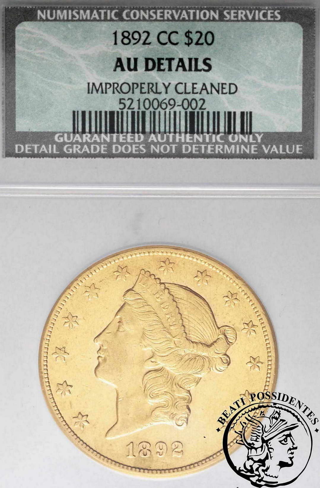 USA 20 $ dolarów głowa kobiety 1892 NGC AU details