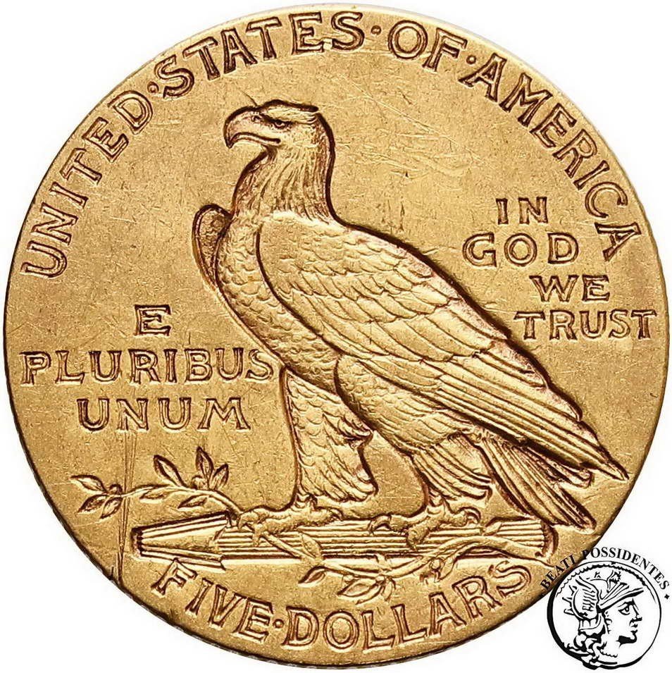 USA 5 dolarów 1909 Filadelfia Indianin st. 3