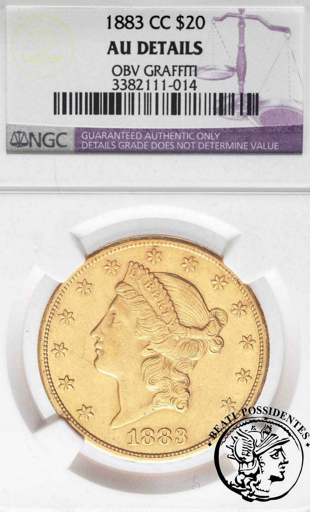 USA 20 $ dolarów głowa kobiety 1883 CC NGC AU details