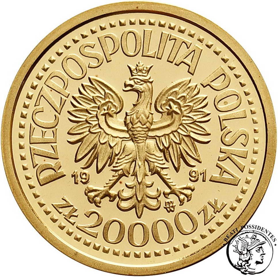 Polska PRÓBA Au 20 000 złotych 1991 Papież Jan Paweł II Ołtarz st.L