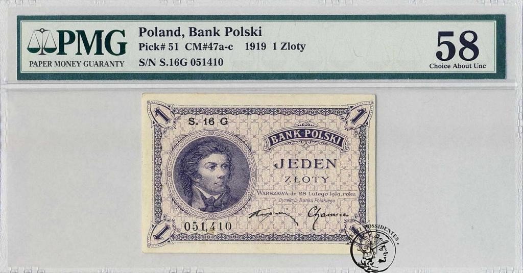 Polska 1 złoty 1919 seria S. 16 G PMG58