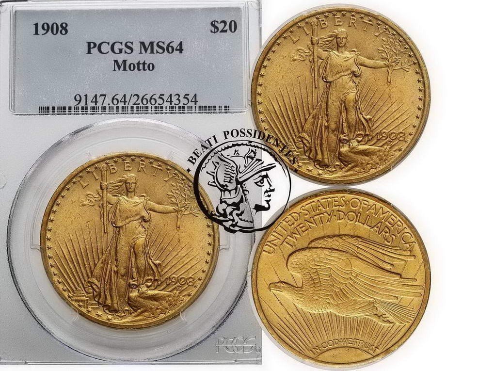 USA 20 dolarów 1908 Motto PCGS MS 64