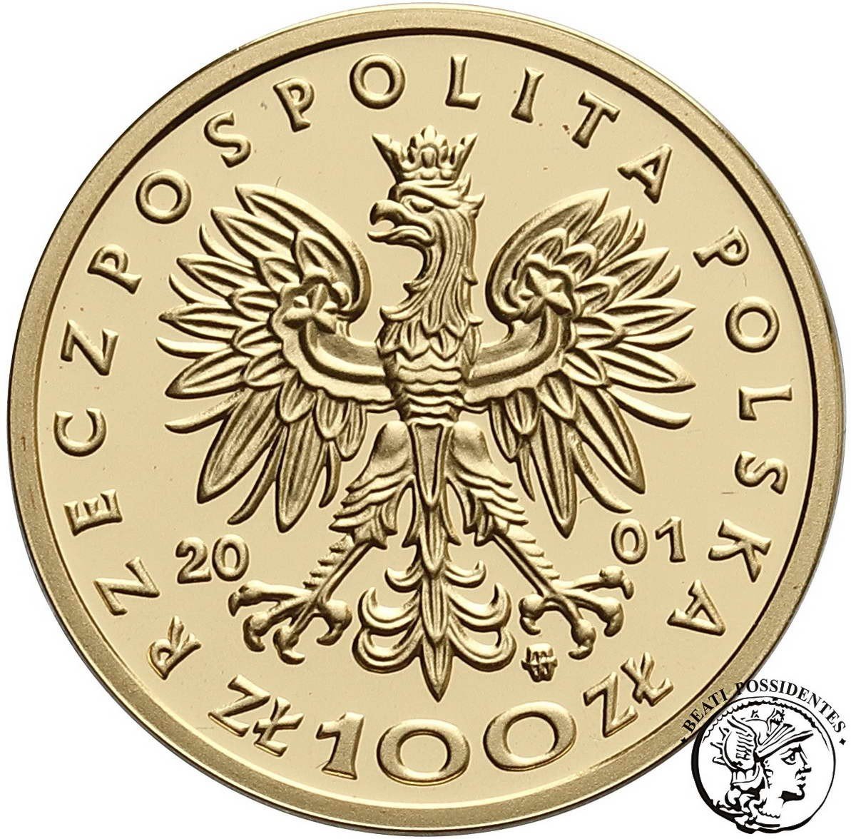 Polska III RP 100 złotych Jan III Sobieski 2001 st. L stempel lustrzany