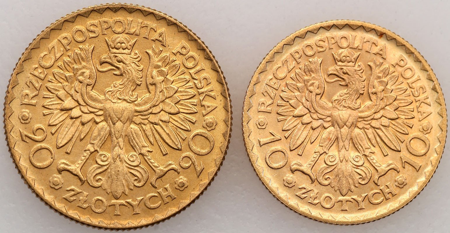 Polska II RP 10 + 20 złotych 1925 Chrobry lot 2 sztuk st.1
