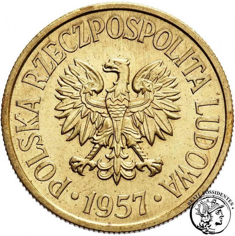 Polska PRÓBA mosiądz 50 groszy 1957 st.2+