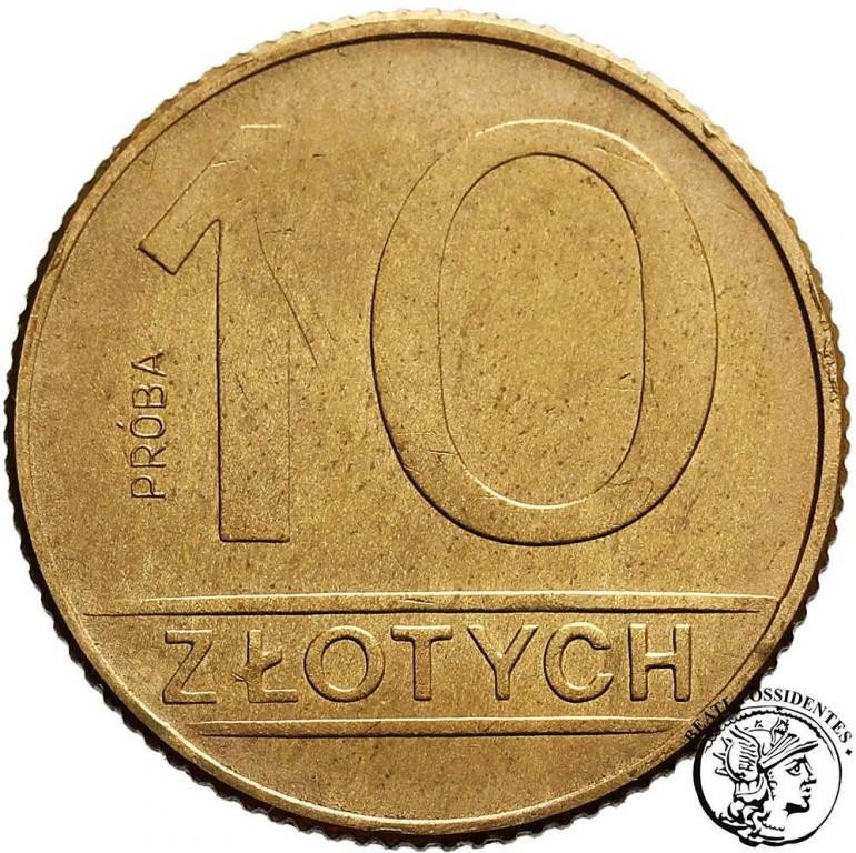 Polska PRÓBA mosiądz 10 złotych 1989 st.1