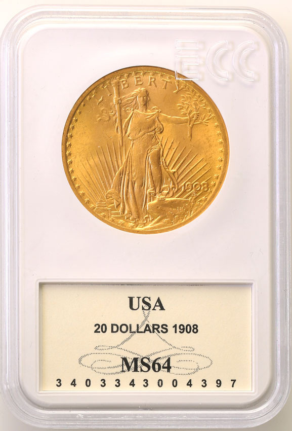 USA 20 dolarów 1908 No Motto GCN MS64