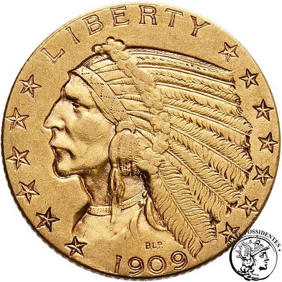 USA 5 dolarów 1909 Filadelfia Indianin st. 3