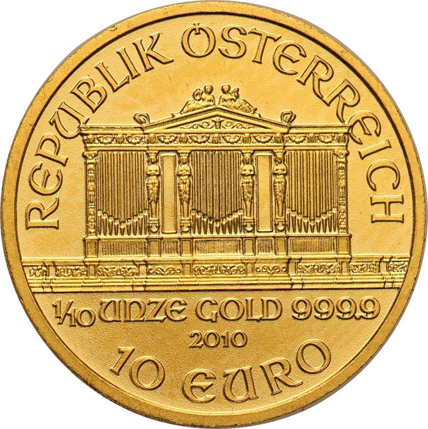 Austria 10 Euro 2010 Filharmonicy (1/10 uncji złota) st.1