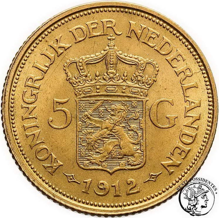 Holandia Wilhelmina 5 Guldenów 1912 st. 2