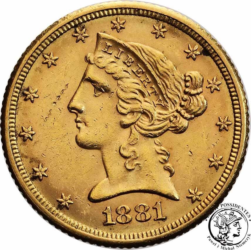 USA 5 dolarów 1881 Filadelfia st. 1-/2+