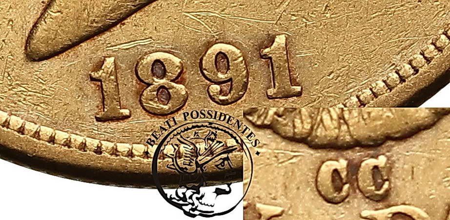 USA 20 dolarów 1891 CC-Carson City st. 3+