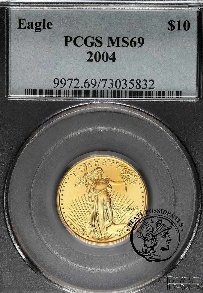 USA 10 dolarów 2004 st. zwykły 1/4 uncji czystego złota PCGS MS 69