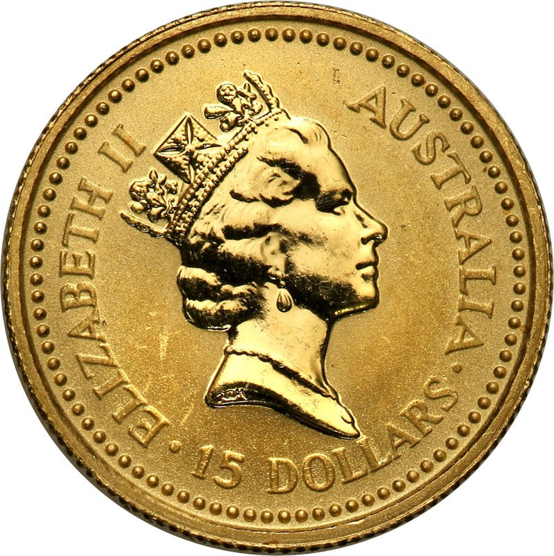 Australia 15 dolarów 1990 kangur 1/10 uncji złota st.L