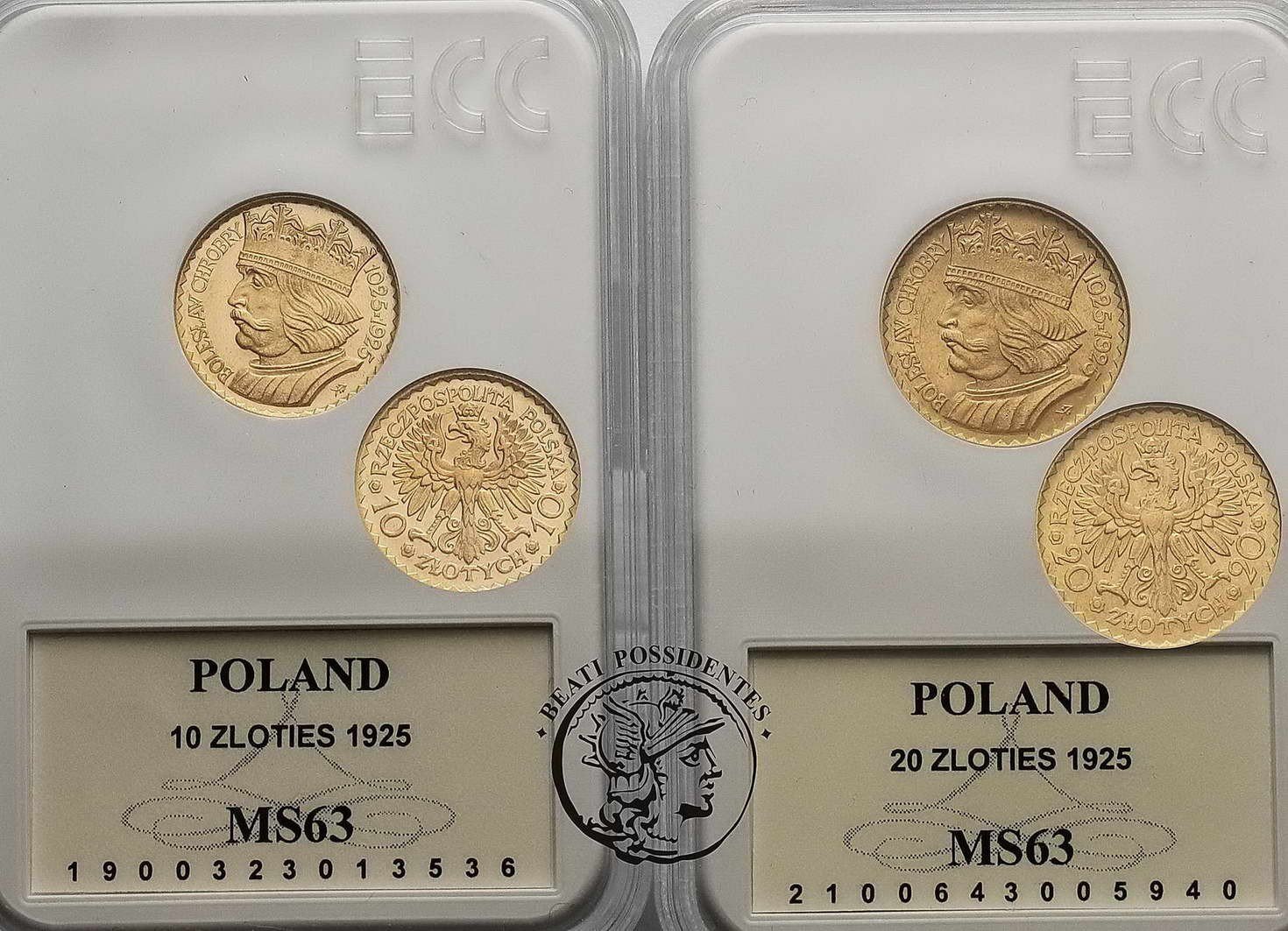 Polska II RP Zestaw 10 + 20 złotych 1925 Chrobry GCN MS63