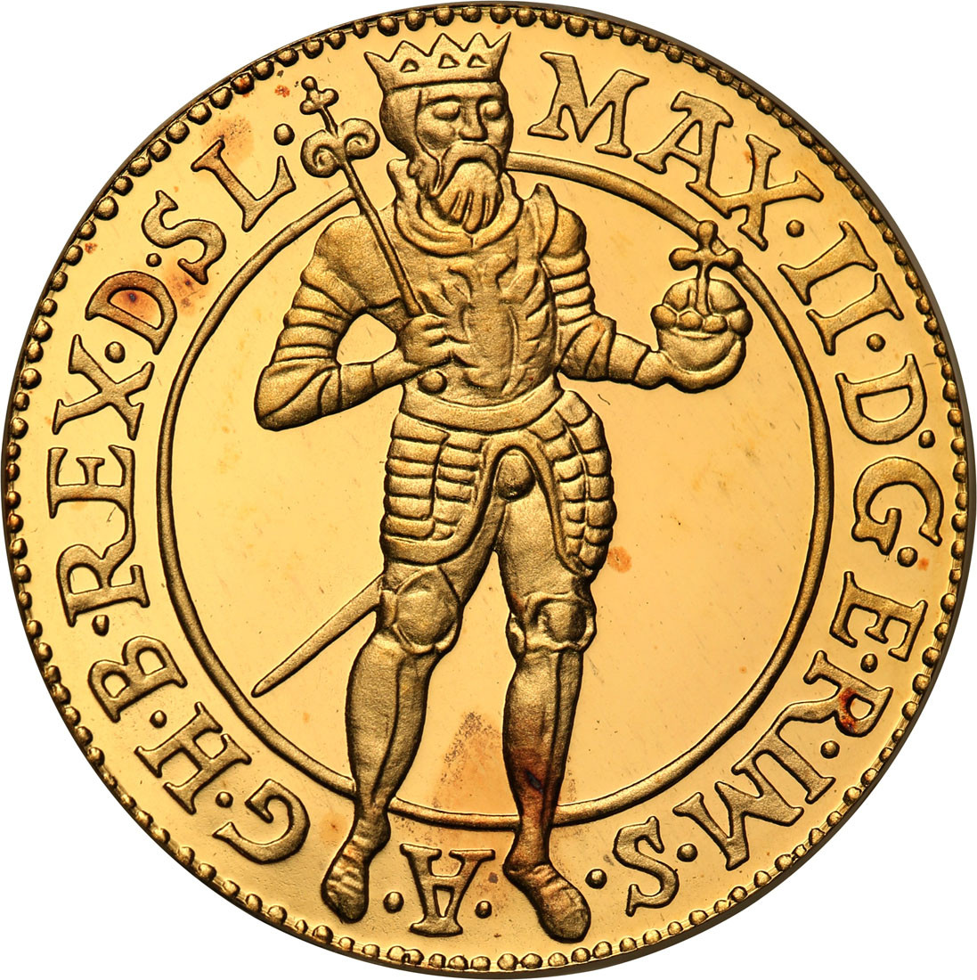ZŁOTA KOPIA Dukat Wrocławski 1572 Maksymilian II - Mennica Warszawska