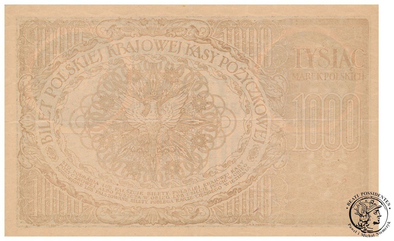 Banknot 1000 marek polskich 1919 Kościuszko ser. I st. 2