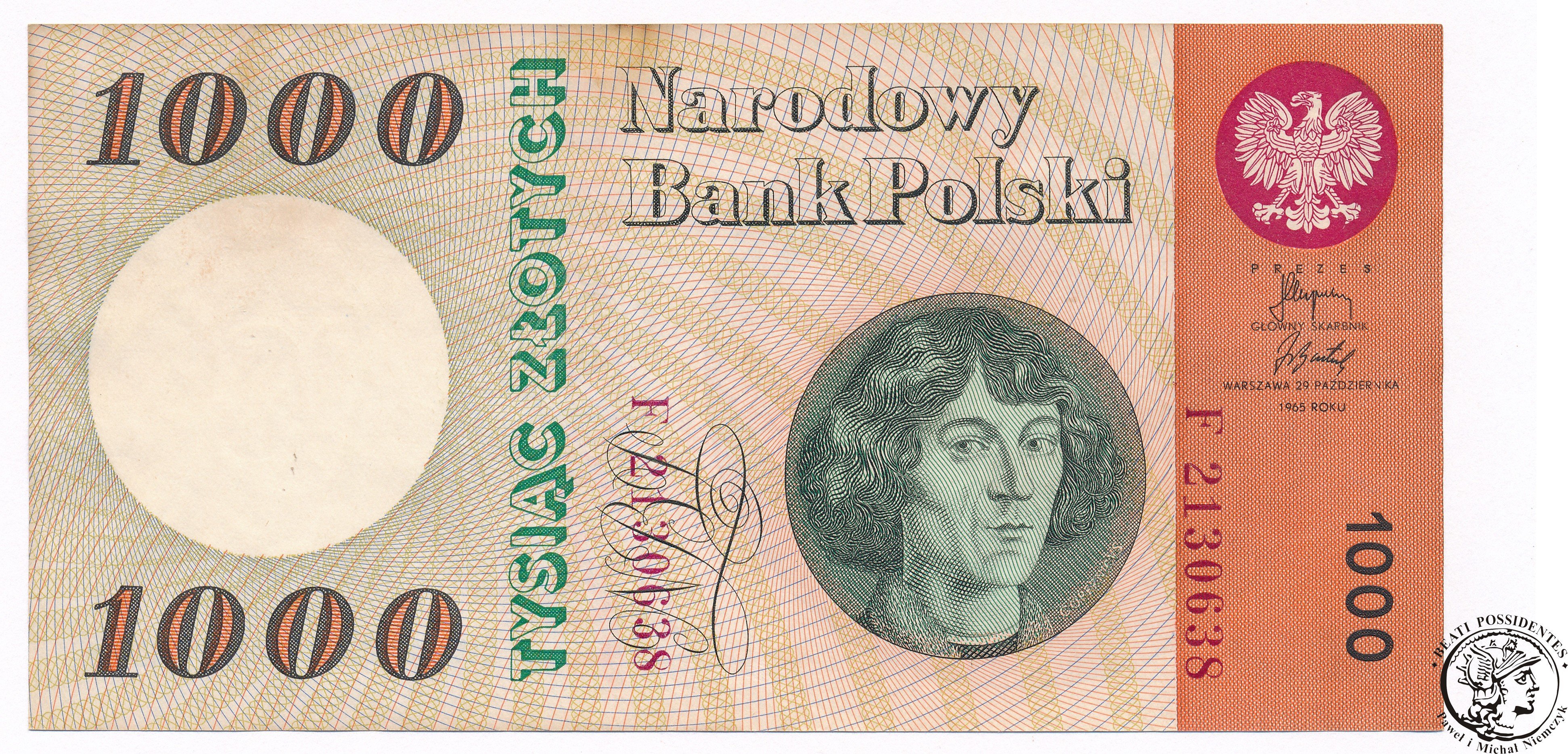 Banknot 1000 złotych 1965 Kopernik seria F 