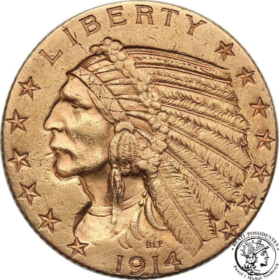 USA 5 dolarów 1914 D Denver Indianin st.2-