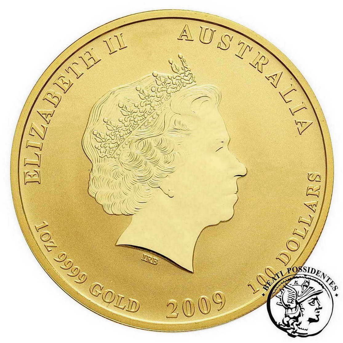 Australia Elżbieta II 100 dolarów 2009 1 Oz Rok Wołu st. L stempel lustrzany
