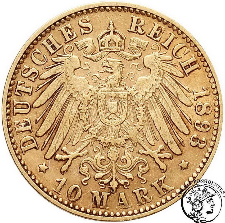 Niemcy Wirtembergia Wilhelm II 10 Marek 1893 F st. 3+
