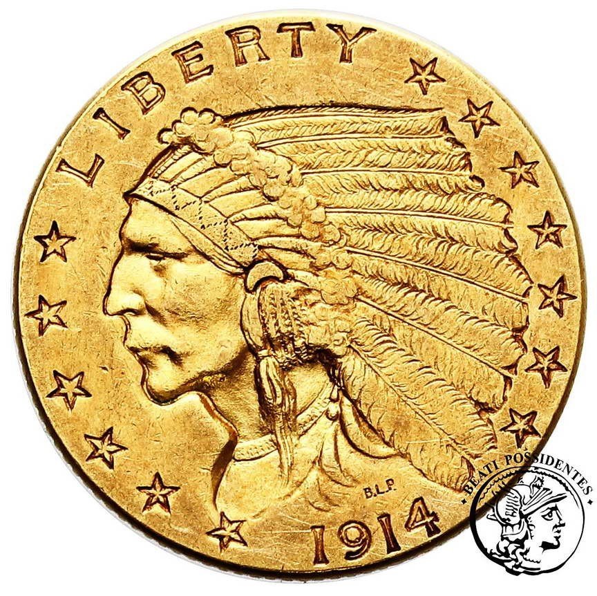 USA 2 1/2 dolara 1914 Indianin st. 2/2-