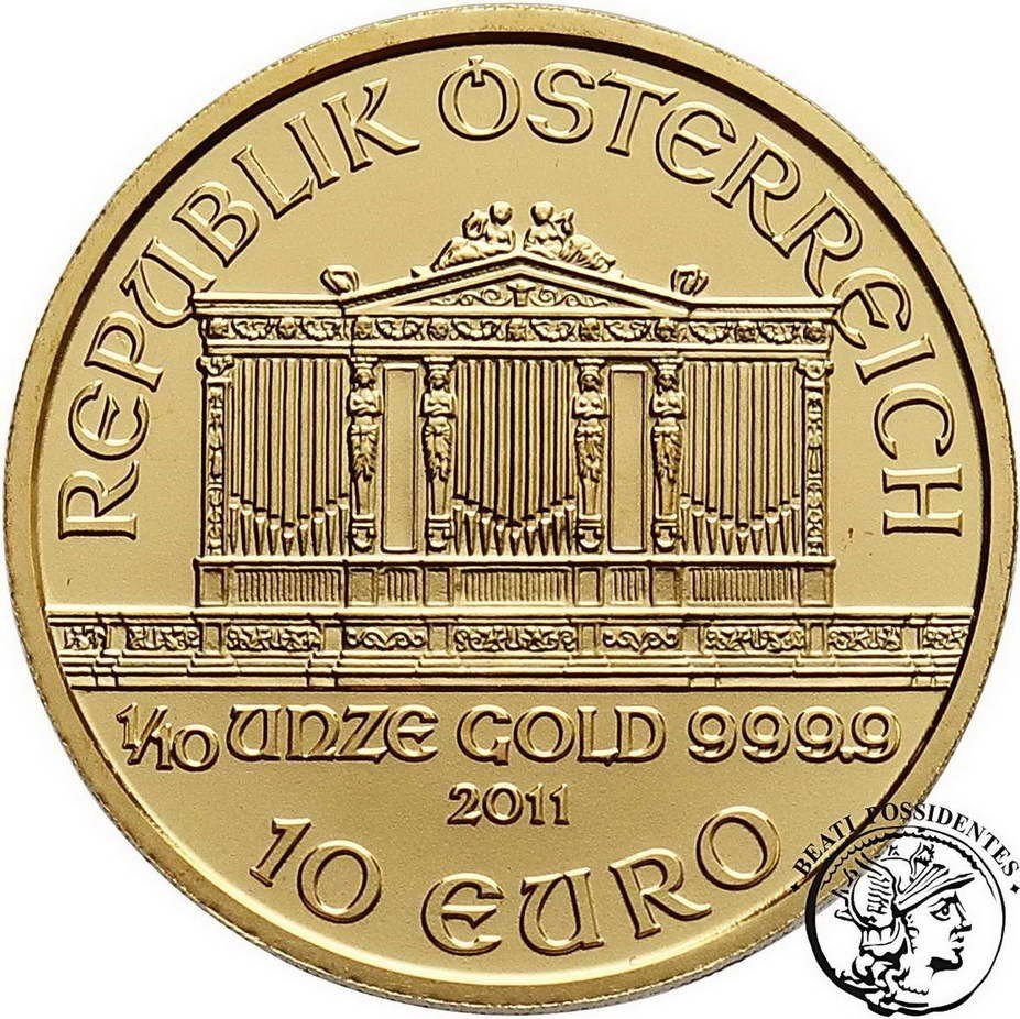 Austria 10 Euro 2011 Filharmonia 1/10 Oz Au st.L stempel lustrzany