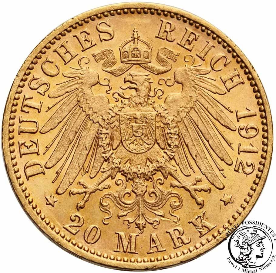 Niemcy Prusy Wilhelm II 20 Marek 1912 J (Hamburg) st.1-/1