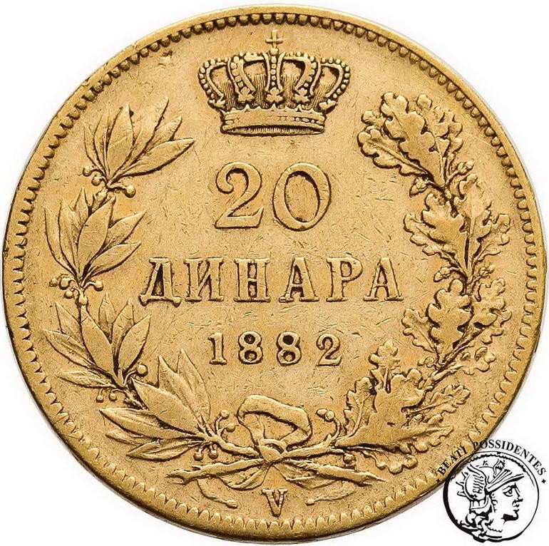 Serbia Milan Obrenovich IV 20 Dinarów 1882 st.3