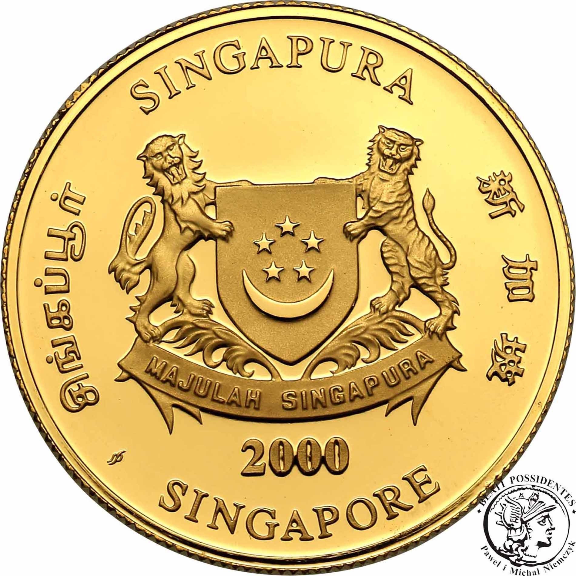 Singapur 10 dolarów 2000 Lew 1/4 uncji złota st.L