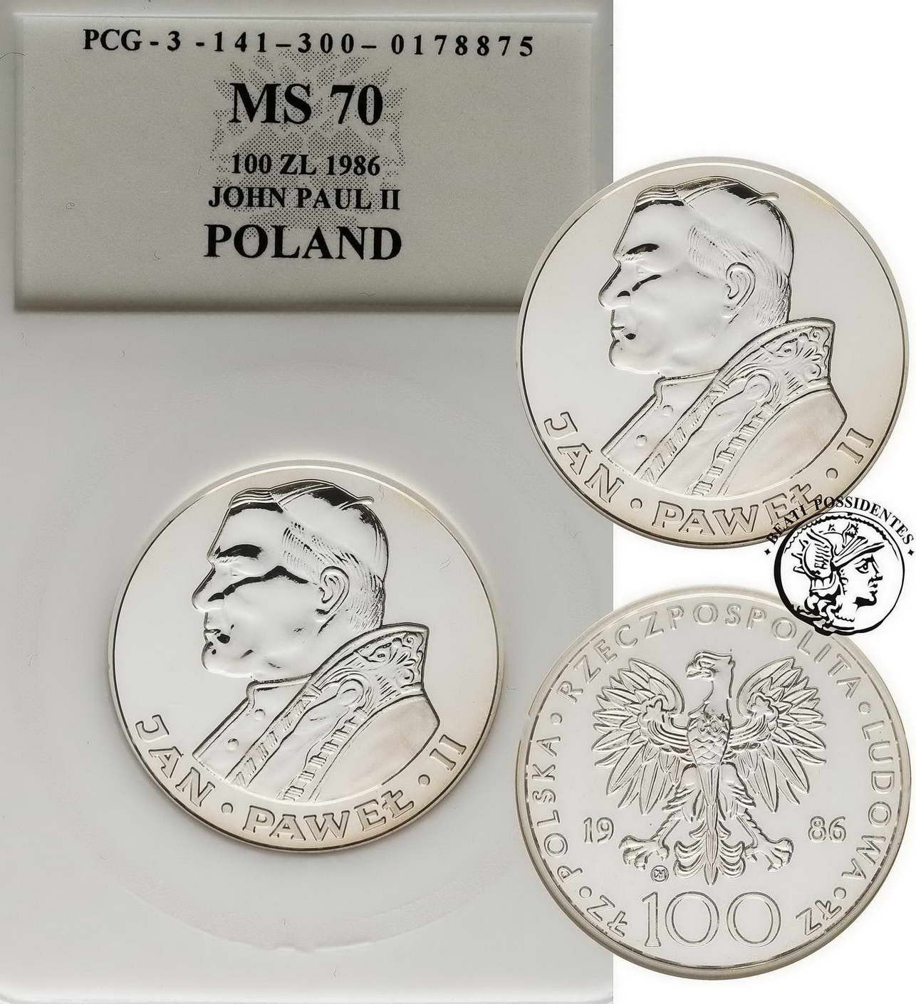 Polska Papież Jan Paweł II 200 i 100 złotych  1986 st. zw PCG MS70 lot 2 sztuk