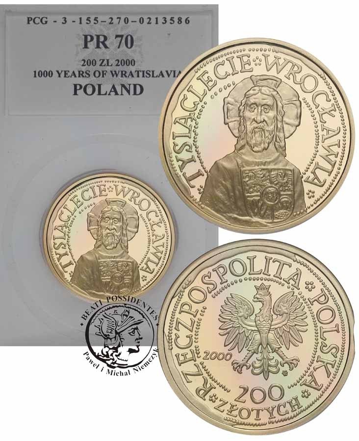 Polska III RP 200 złotych 2000 Tysiąc lat Wrocławia GCN PR70 