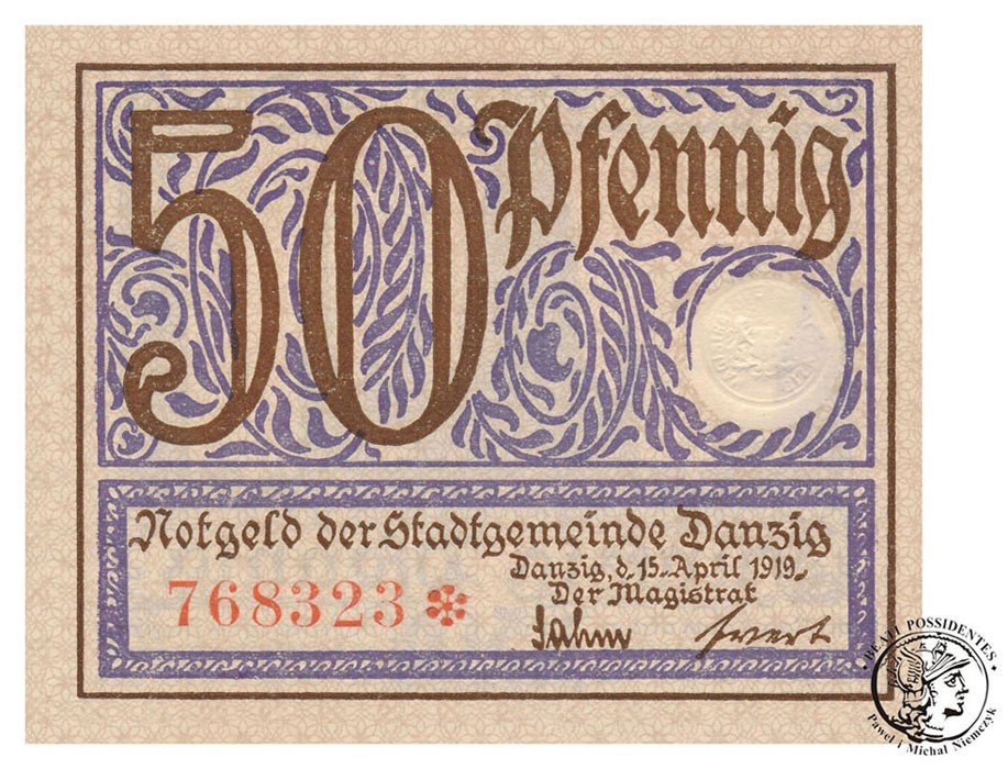 Banknot Gdańsk 50 fenigów 1919 st.1