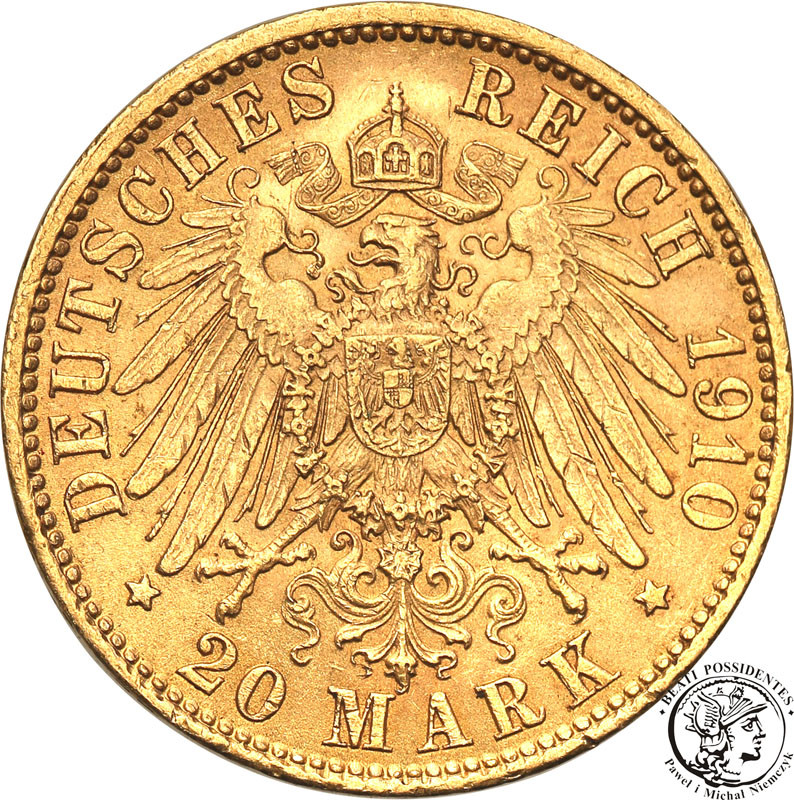 Niemcy Prusy 20 Marek 1910 J Hamburg st.1-/2+