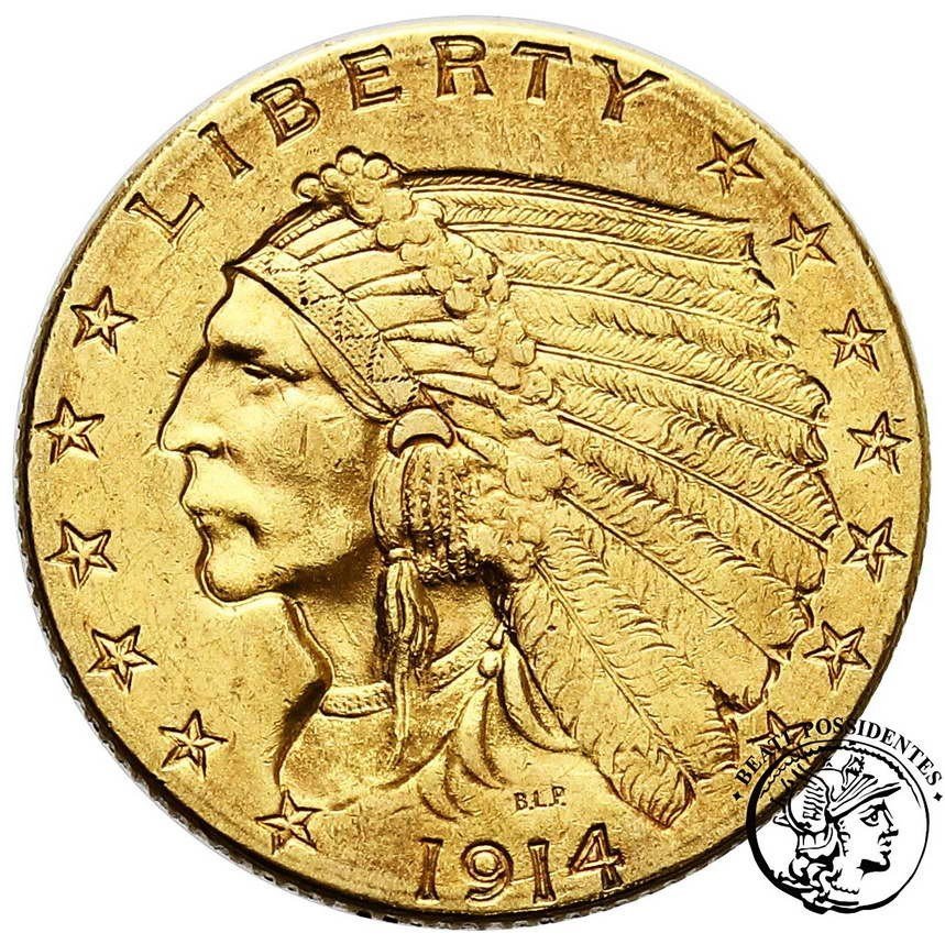 USA 2 1/2 dolara 1914 D Denver Indianin st. 2/2-