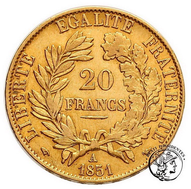 Francja 20 Franków 1851 A II Republika st.3+