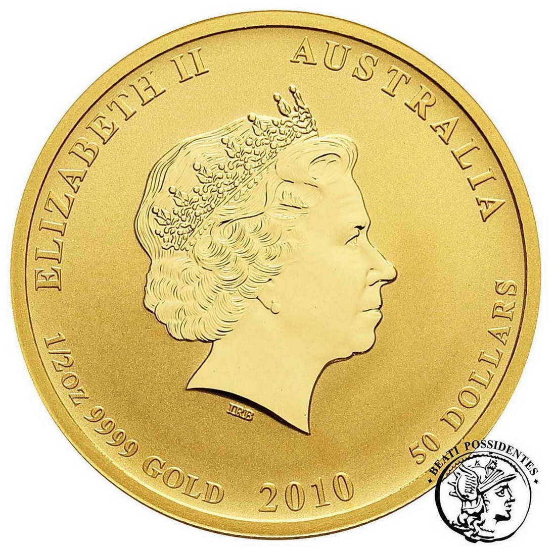 Australia Elżbieta II 50 dolarów 2010 1/2 Oz Rok Tygrysa st. L stempel lustrzany