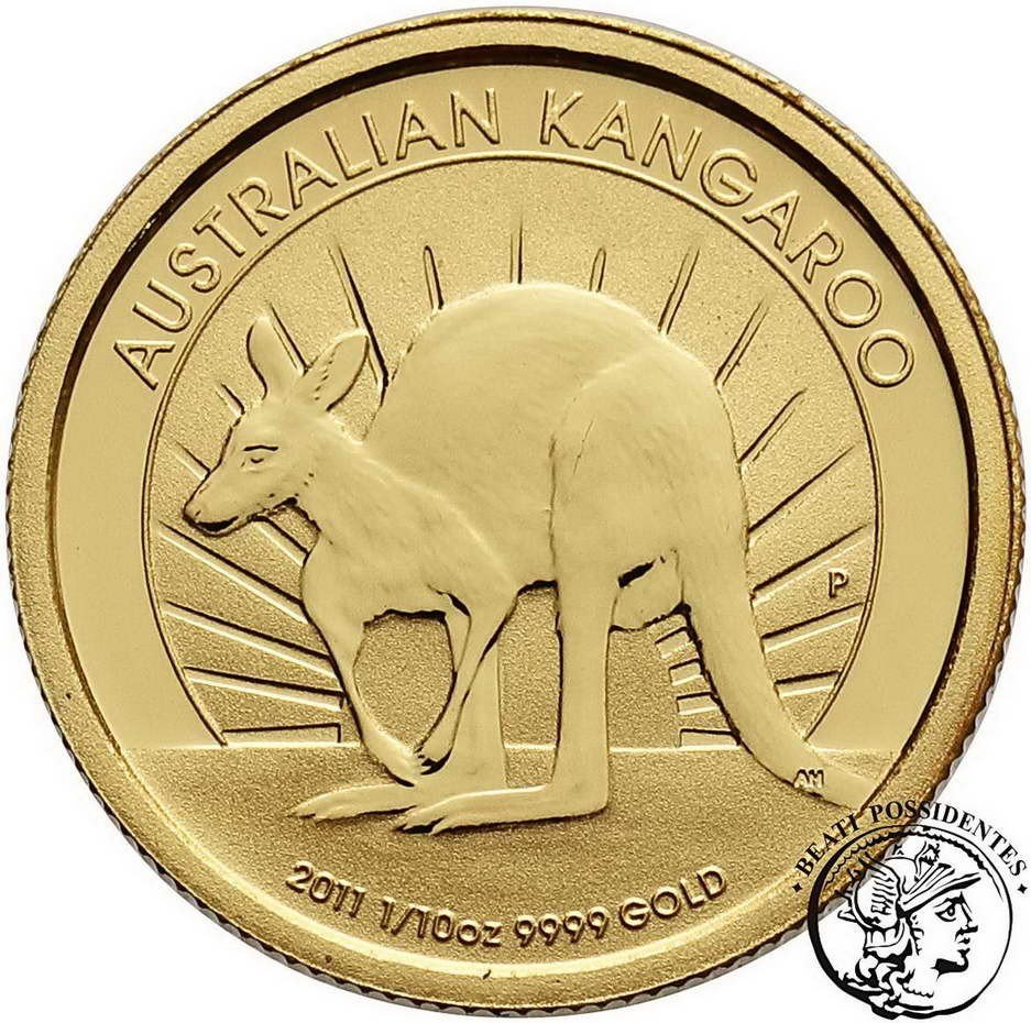 Australia Elżbieta II 15 dolarów 2011 1/10 Oz Au  kangur st. L stempel lustrzany
