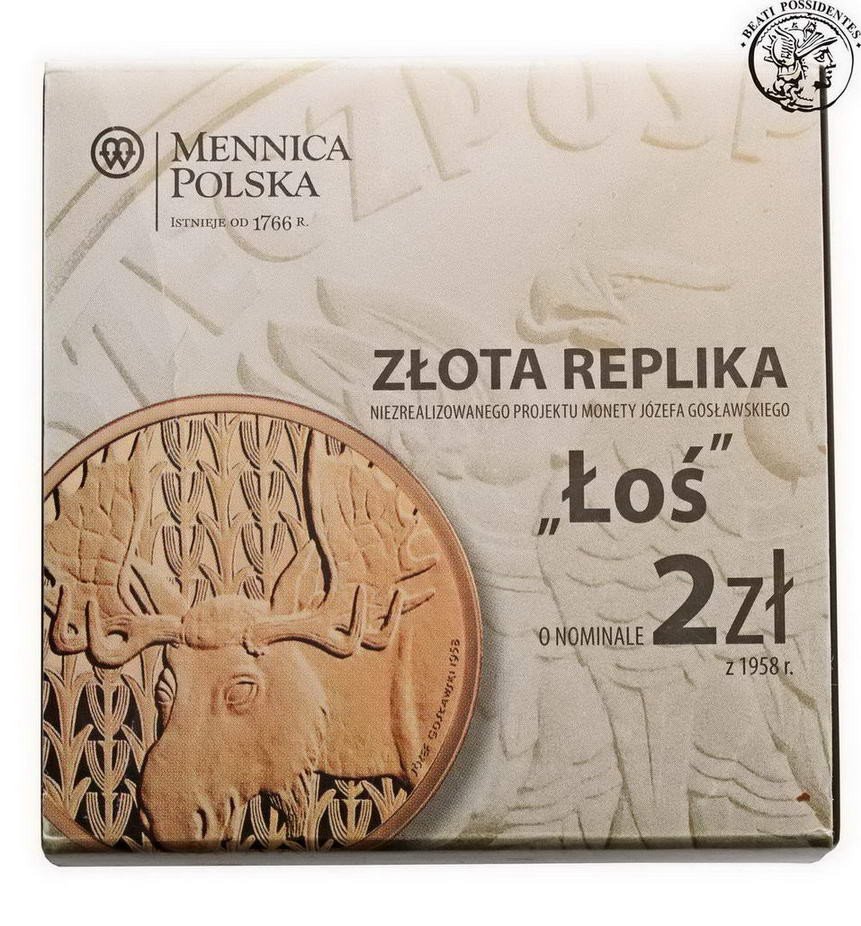 Polska 2 złote Łoś Złota Replika 2012 st.L NISKI NAKŁAD - tylko 100 szt.