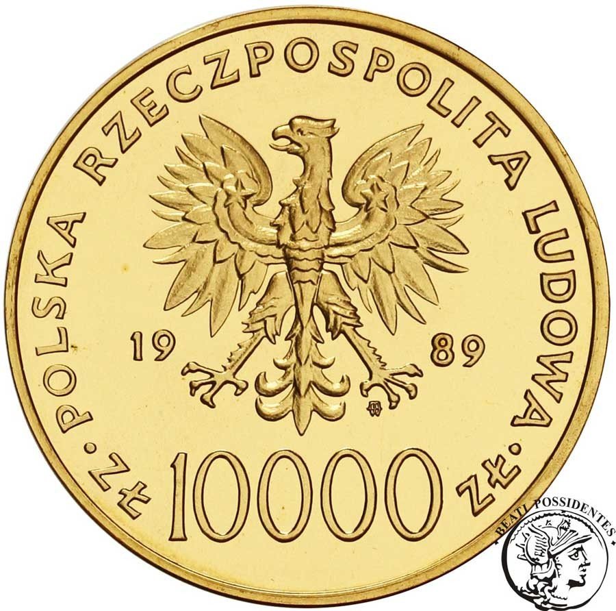 Polska 10 000 złotych 1989 Papież Jan Paweł II tzw. Kratka stempel zwykły st. 1