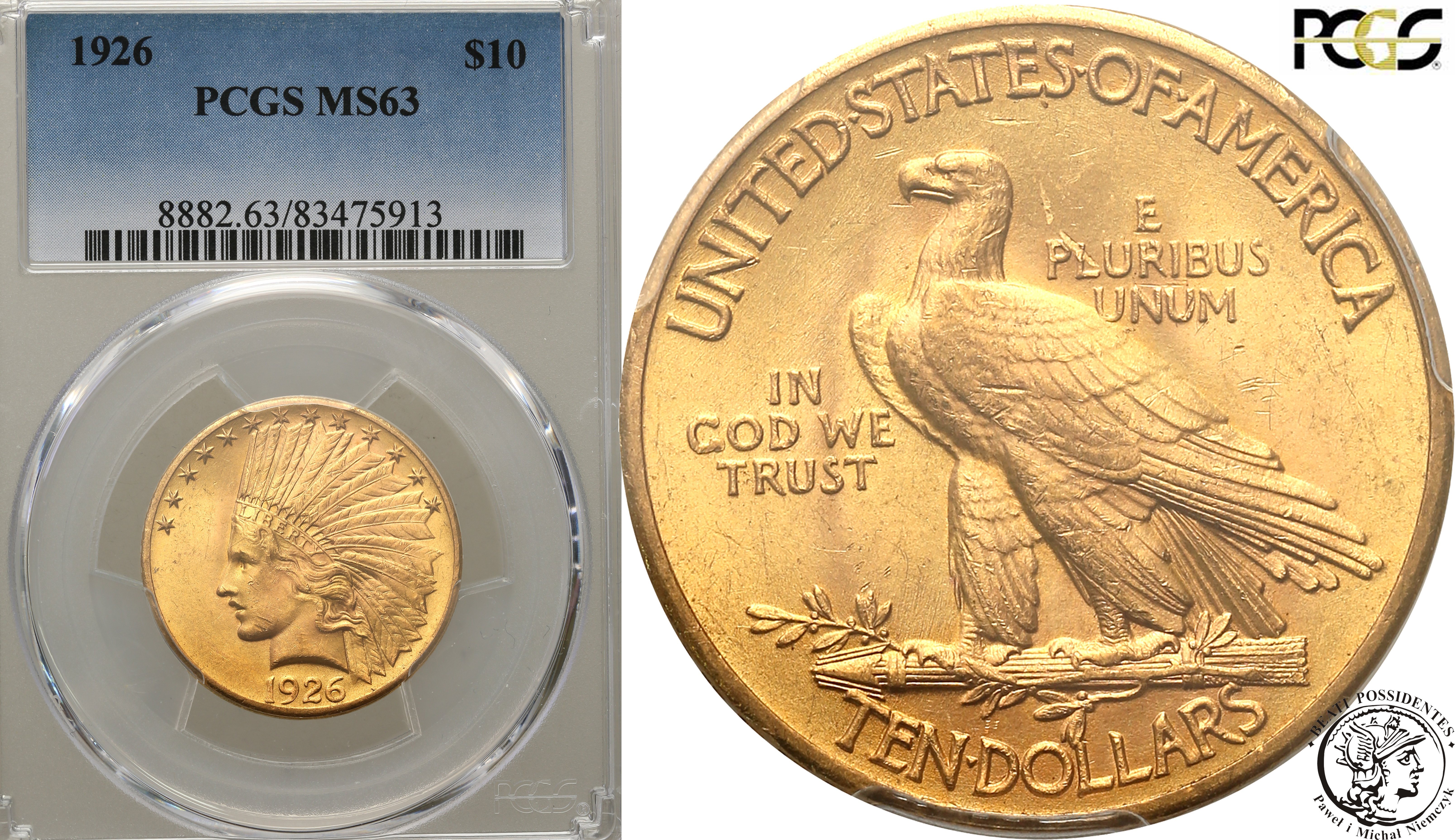 USA 10 dolarów 1926 Philadelphia Indianin PCGS MS63