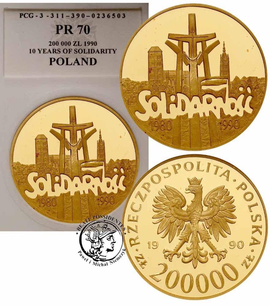 Polska 200 000 złotych 1990 Solidarność PCG PR70