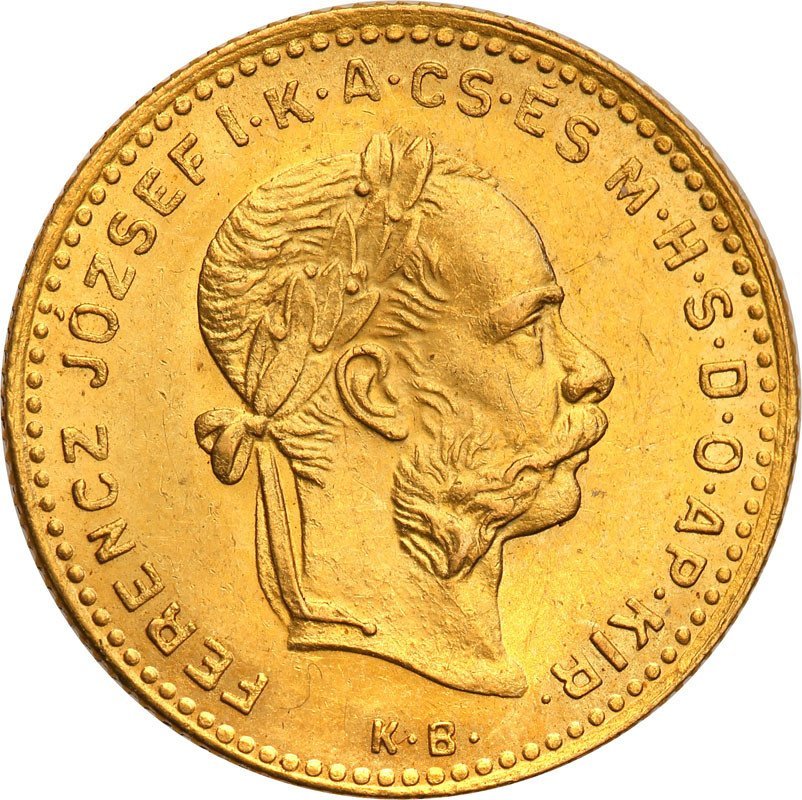 Węgry 10 franków = 4 Forinty 1887 KB st.1