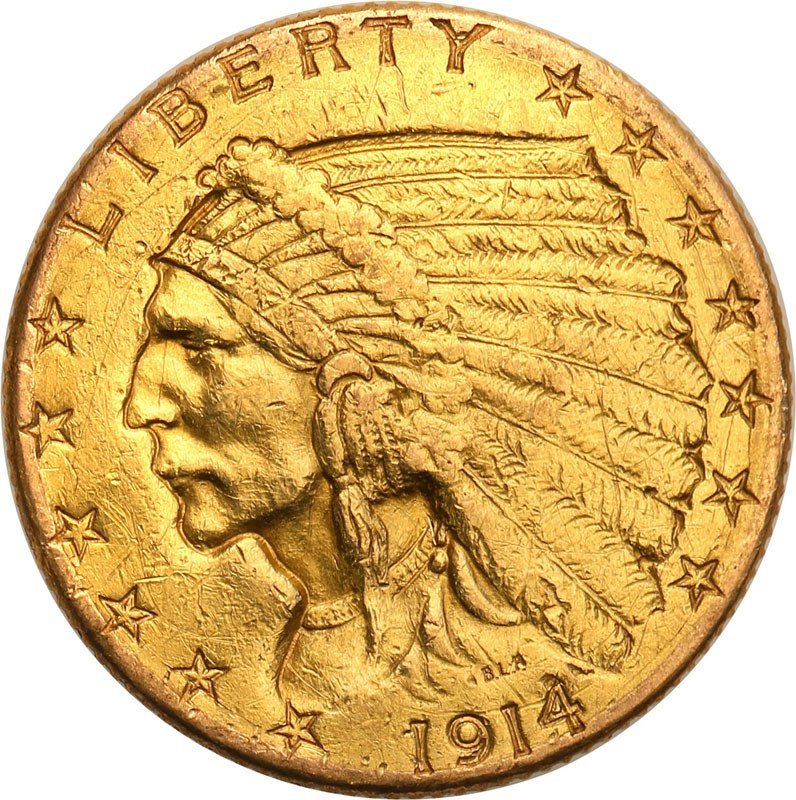 USA 2,5 dolara 1914 Indianin st.3+